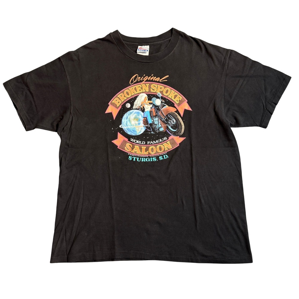 Vintage 1994 Sturgis Broken Spoke Saloon T-Shirt XL Black Hanes Beefy-T‎ Biker